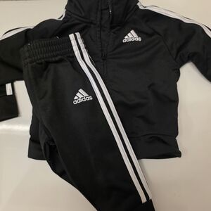 Adidas Black Tracksuit For Baby with White Stripes